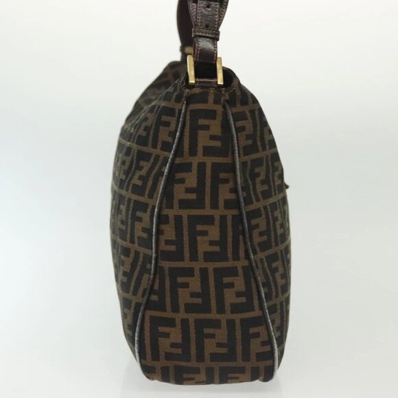 FENDI Zucca Canvas Shoulder Bag Black Brown gold Auth 141407 - Picture 7 of 16